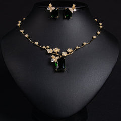 Simple Versatile Fashion Square Zircon Ruby Necklace Earrings Set