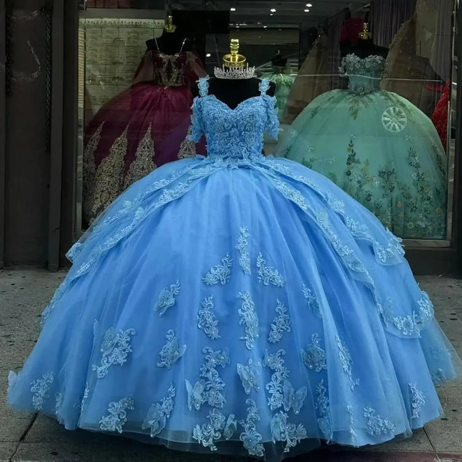 Sky Blue Sweetheart Butterfly Quinceanera Dresses Multi-Layer Sweet 16