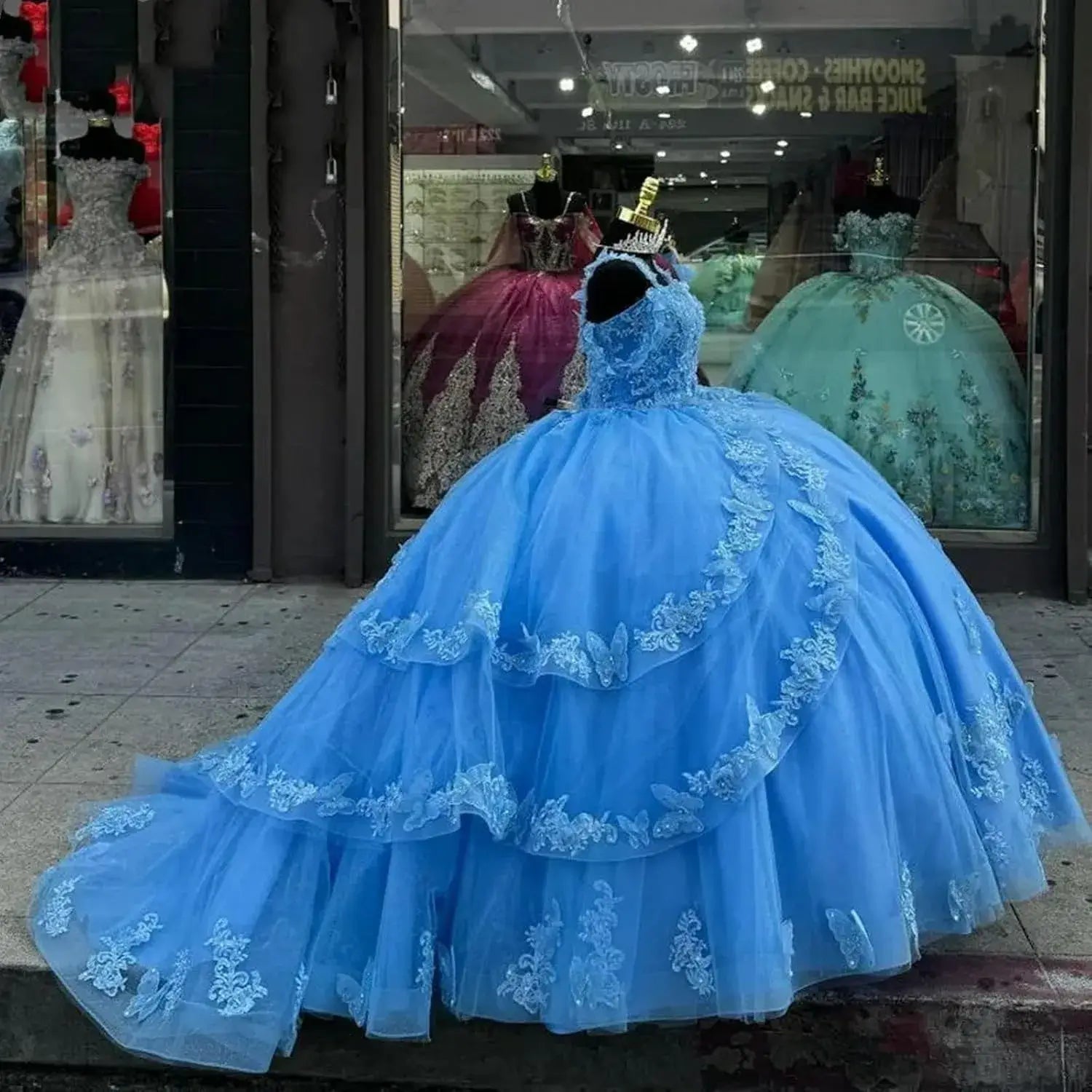 Sky Blue Sweetheart Butterfly Quinceanera Dresses Multi-Layer Sweet 16