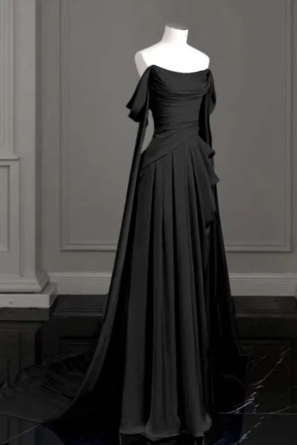 Black off-shoulder evening gown Sleeveless Long Formal Dress for Wedding Guests
