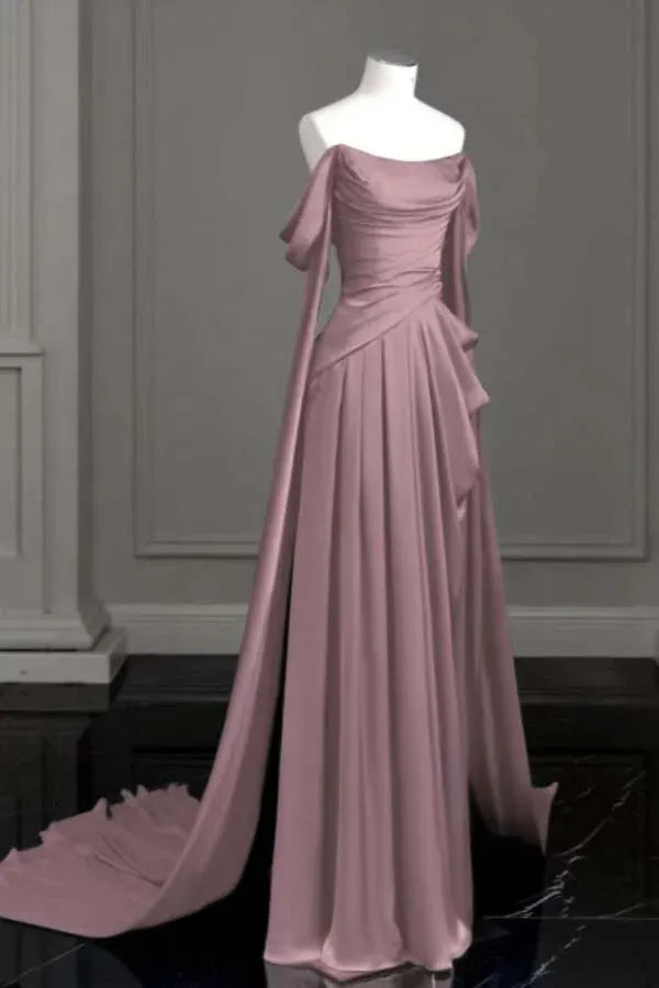 Mauve evening gown Sleeveless Long Formal Dress for Wedding Guests Off the Shoulder