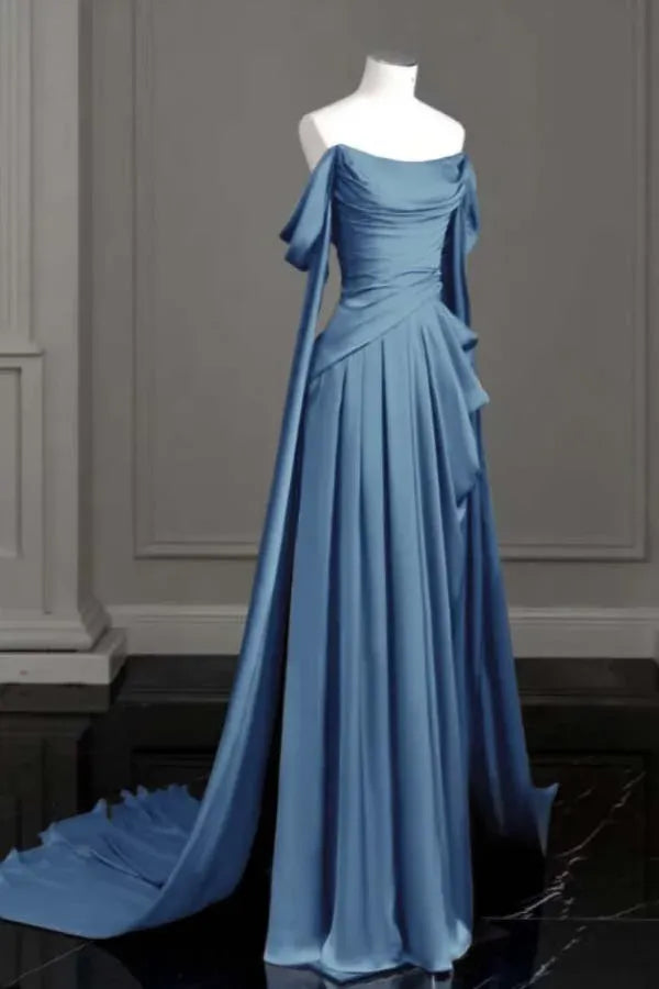 Blue evening gown Sleeveless Long Formal Dress for Wedding Guests Off the Shoulder