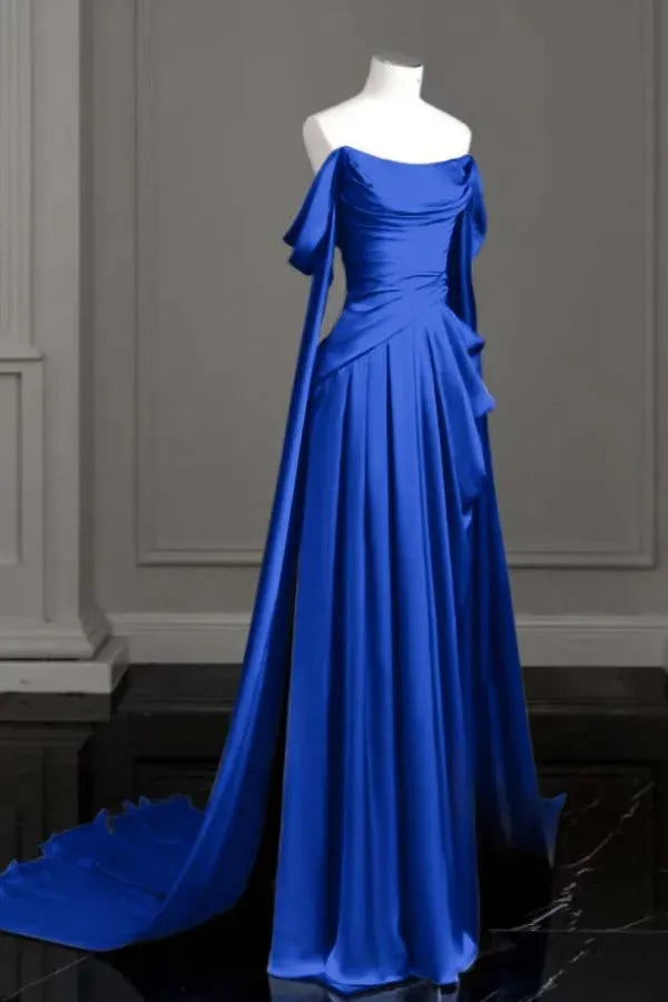 Blue evening gown Sleeveless Long Formal Dress for Wedding Guests Off the Shoulder