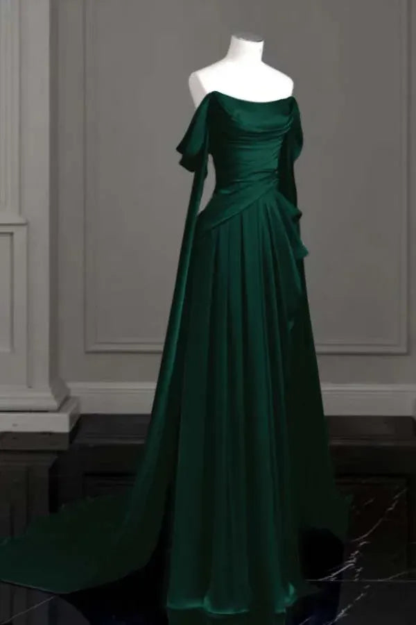 Green evening gown Sleeveless Long Formal Dress for Wedding Guests Off the Shoulder