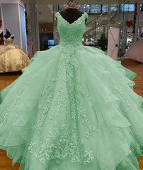 Green Lace Quinceanera Dress Appliques Beaded