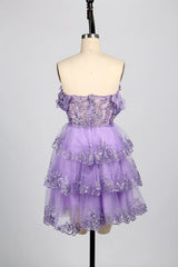 Sparkling Sequin Short Homecoming Dress Lilac Tulle Mychicdress
