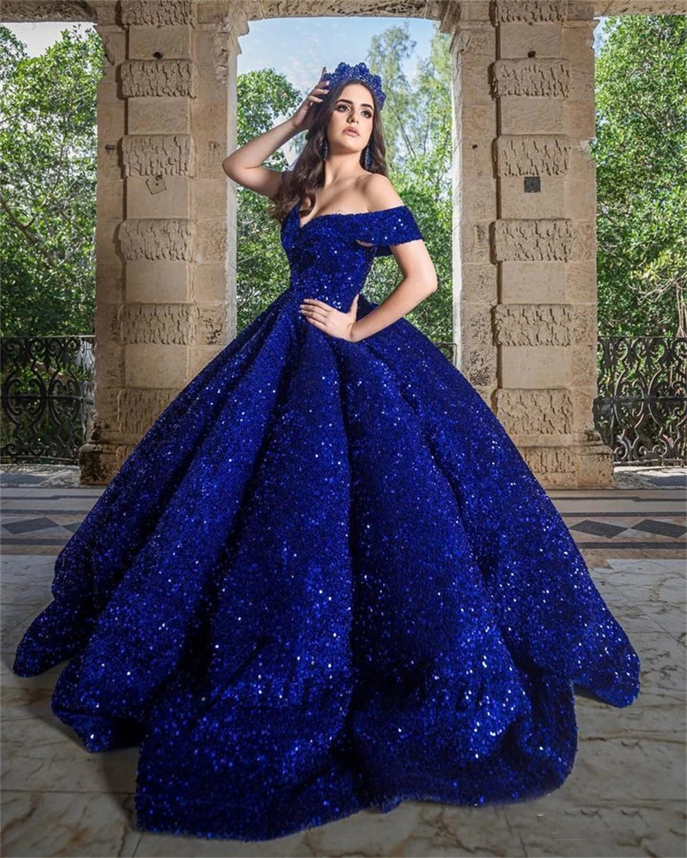 Sparkling Sequined Quinceanera Dress Royal Blue Princess Sweet 16 Mychicdress