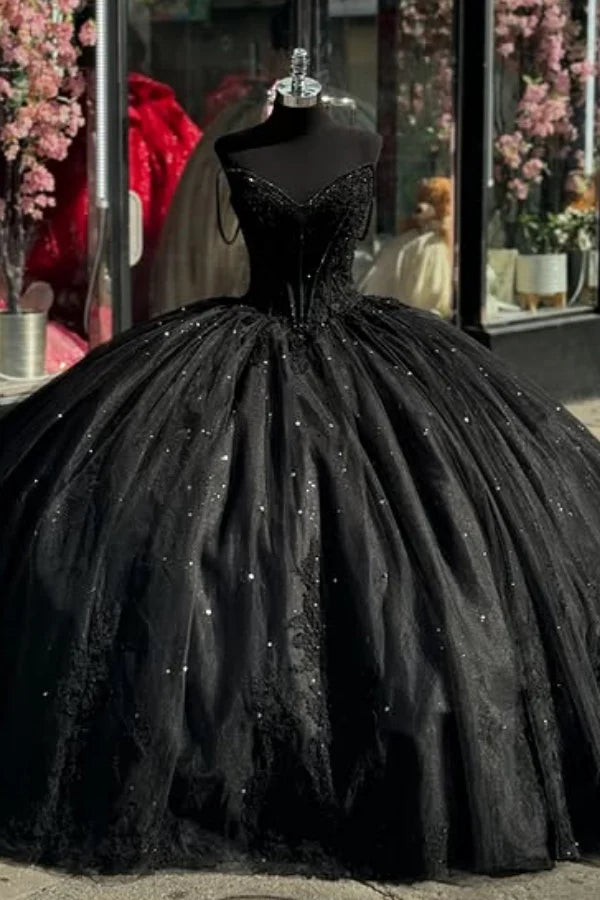 Sparkly Black Quinceanera Dress Sequins Ball Gown for Sweet 16 US16 / Black Sparkly Black Quinceanera Dress Sequins Ball Gown for Sweet 16 US16 / Black