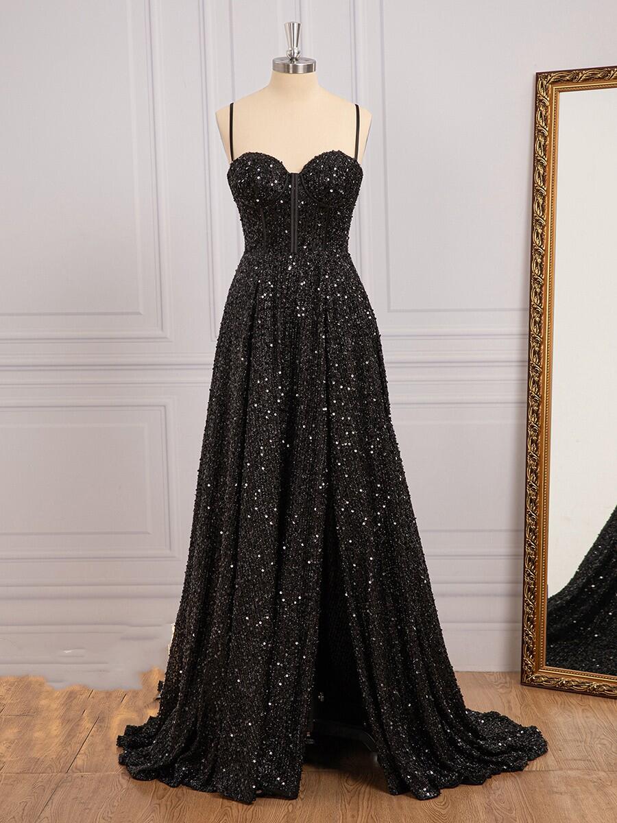 Sparkly Black Sequins Long Evening Dresses Mermaid