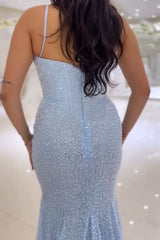 Sparkly Blue Sequins Long Evening Dresses UK Mermaid