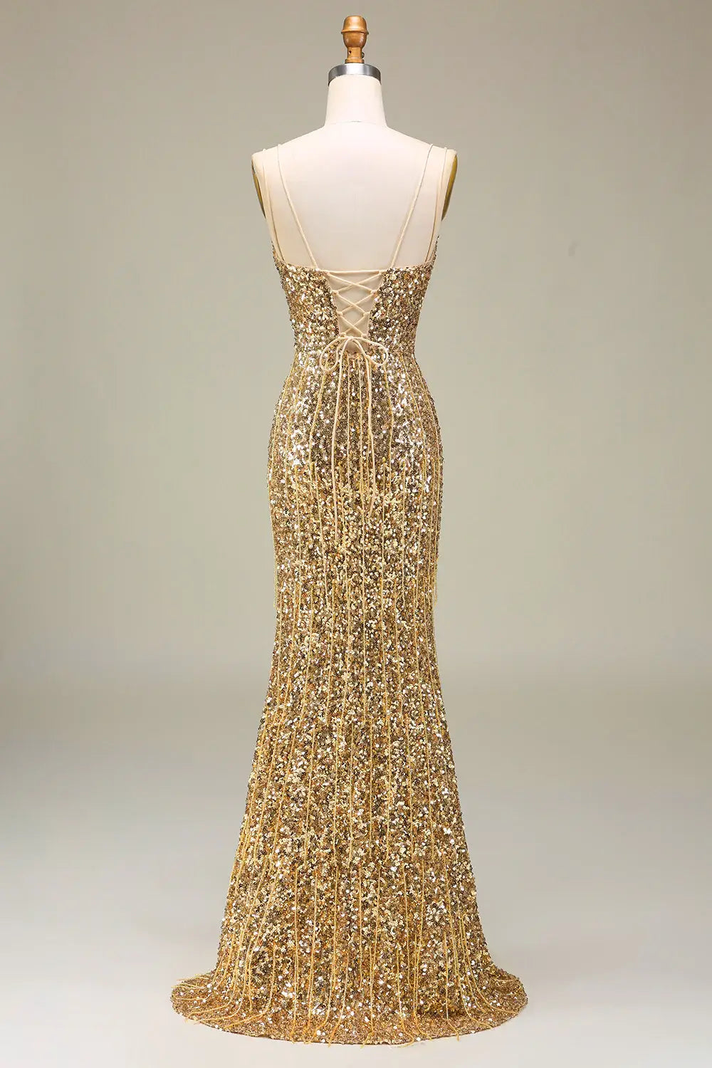 Gold sequin evening gown Sparkly Long Prom Dress Mermaid with Slit