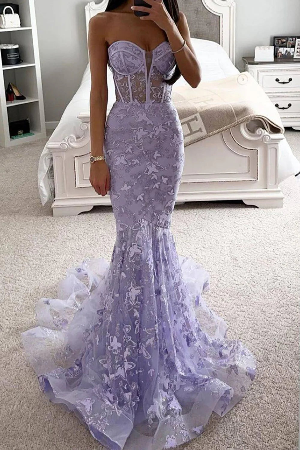  purple lace mermaid dress