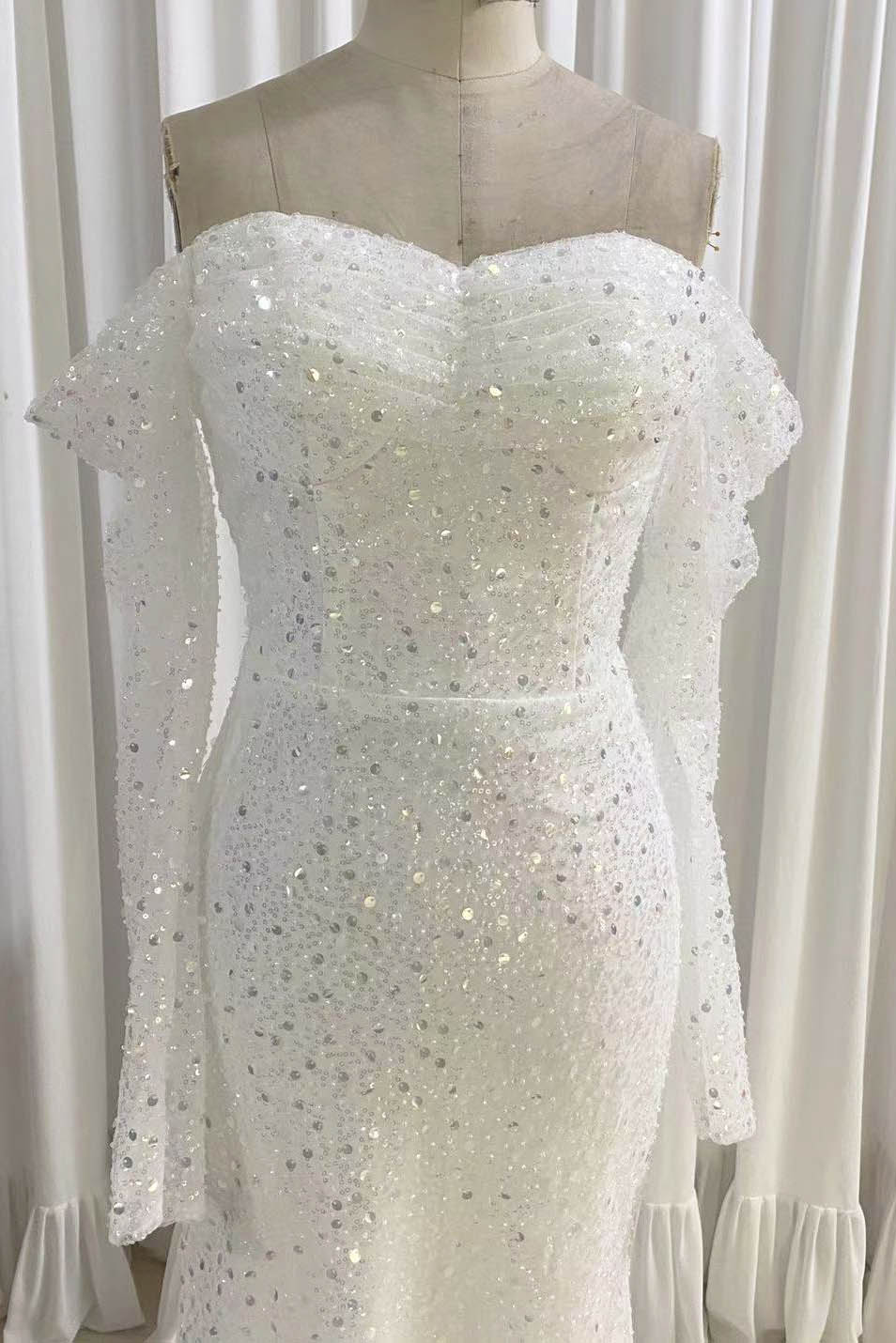 Sparkly Mermaid Sequined Prom Dress Long Sleeves Wedding Dress UK