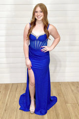 Royal blue Prom Dresses Mermaid Corset Beaded Formal Gown