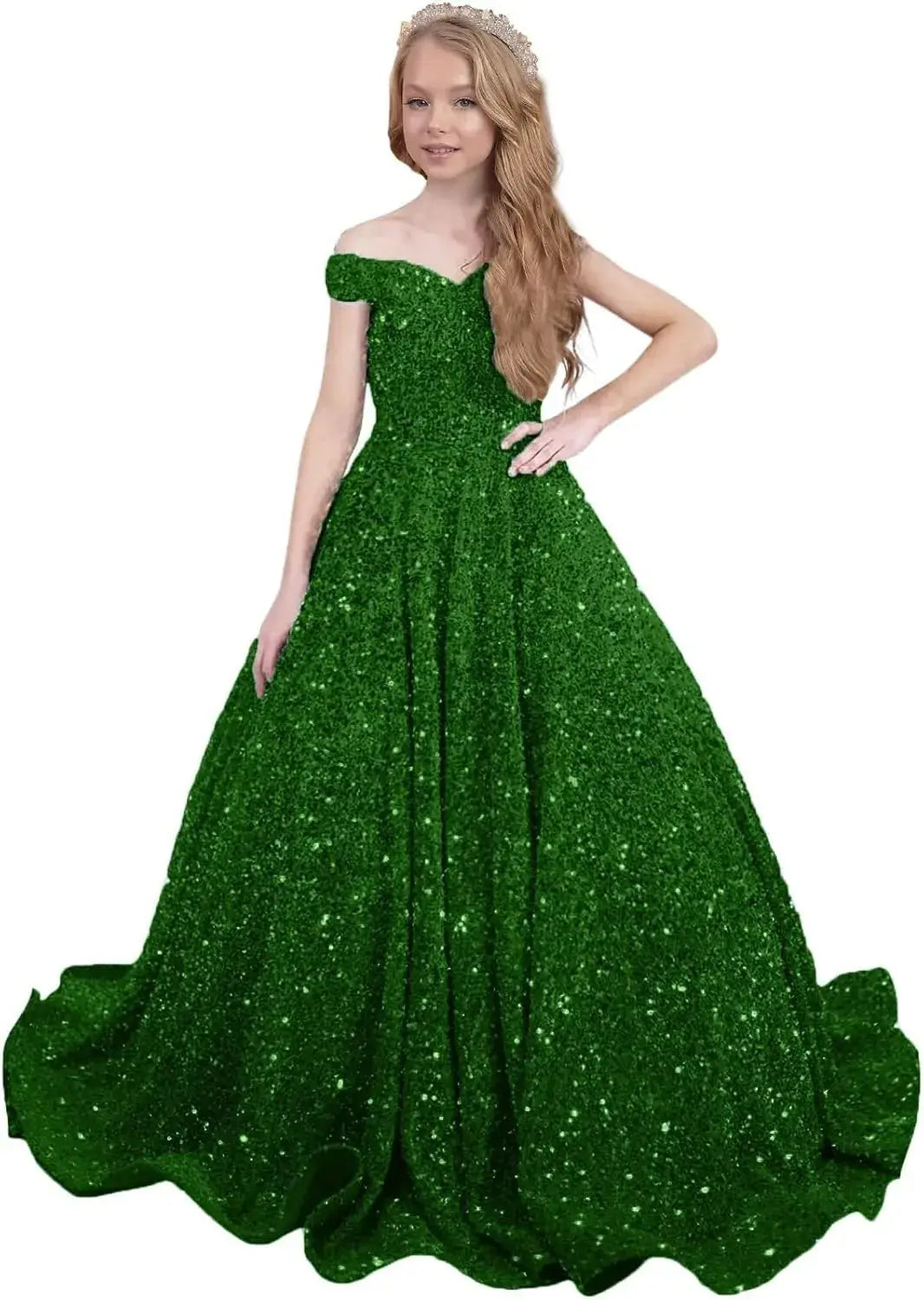 Sparkly Sequin Royal Blue Flower Girl Dresses Pageant Kids Dress off Shoulder