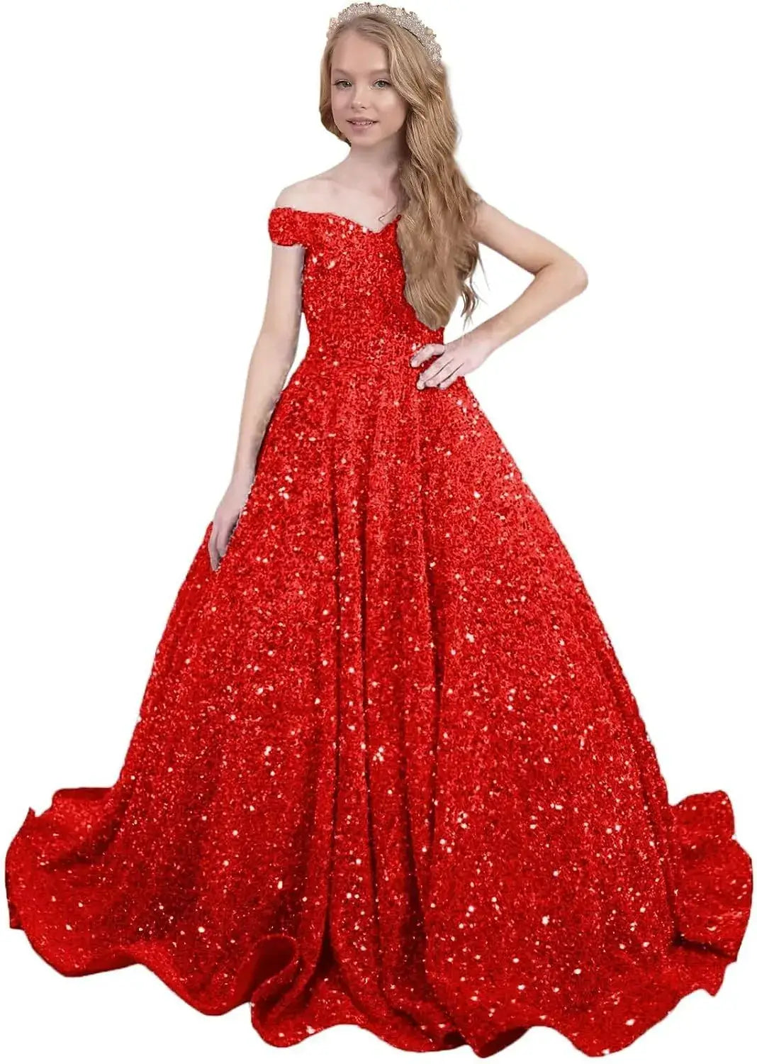 Sparkly Sequin Royal Blue Flower Girl Dresses Pageant Kids Dress off Shoulder