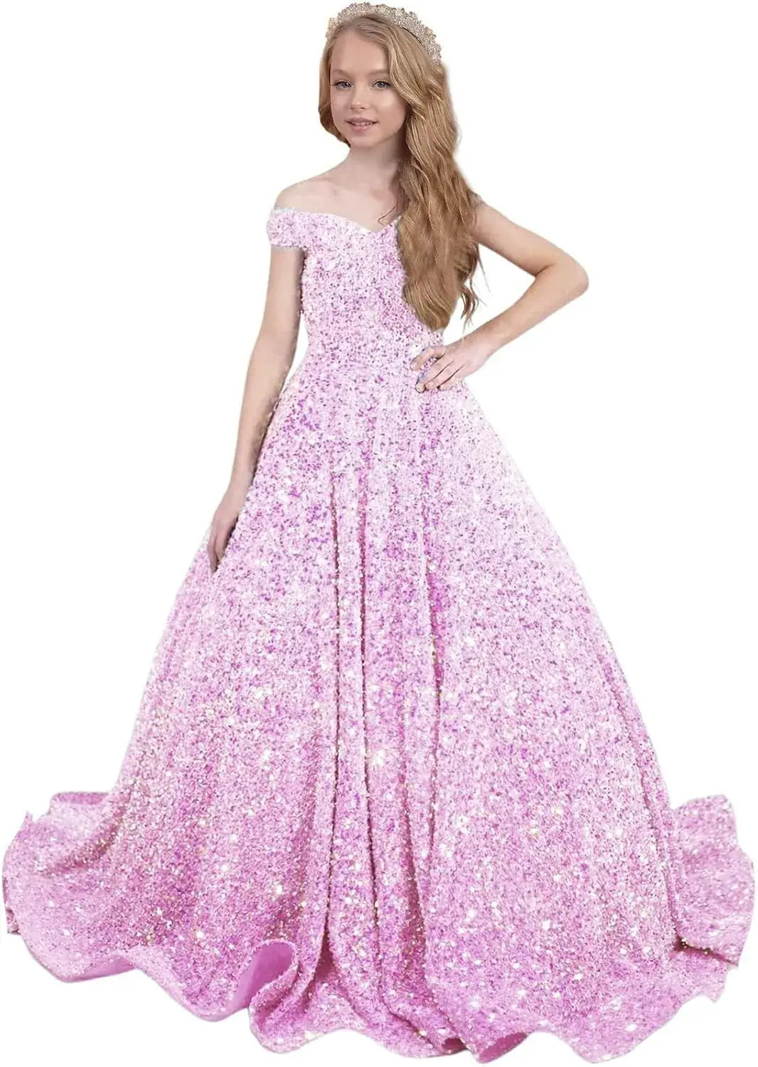 Sparkly Sequin Royal Blue Flower Girl Dresses Pageant Kids Dress off Shoulder