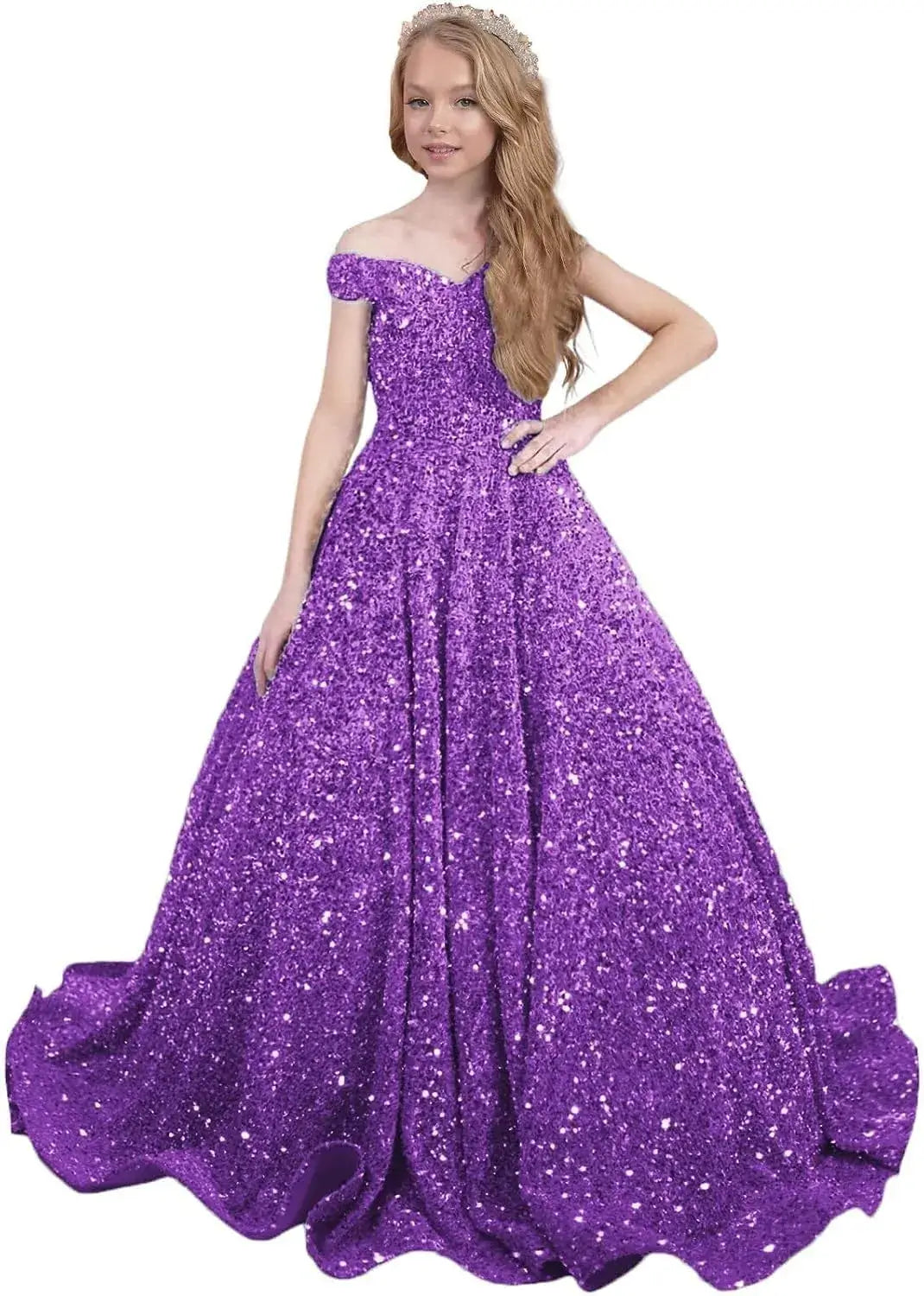 Sparkly Sequin Royal Blue Flower Girl Dresses Pageant Kids Dress off Shoulder