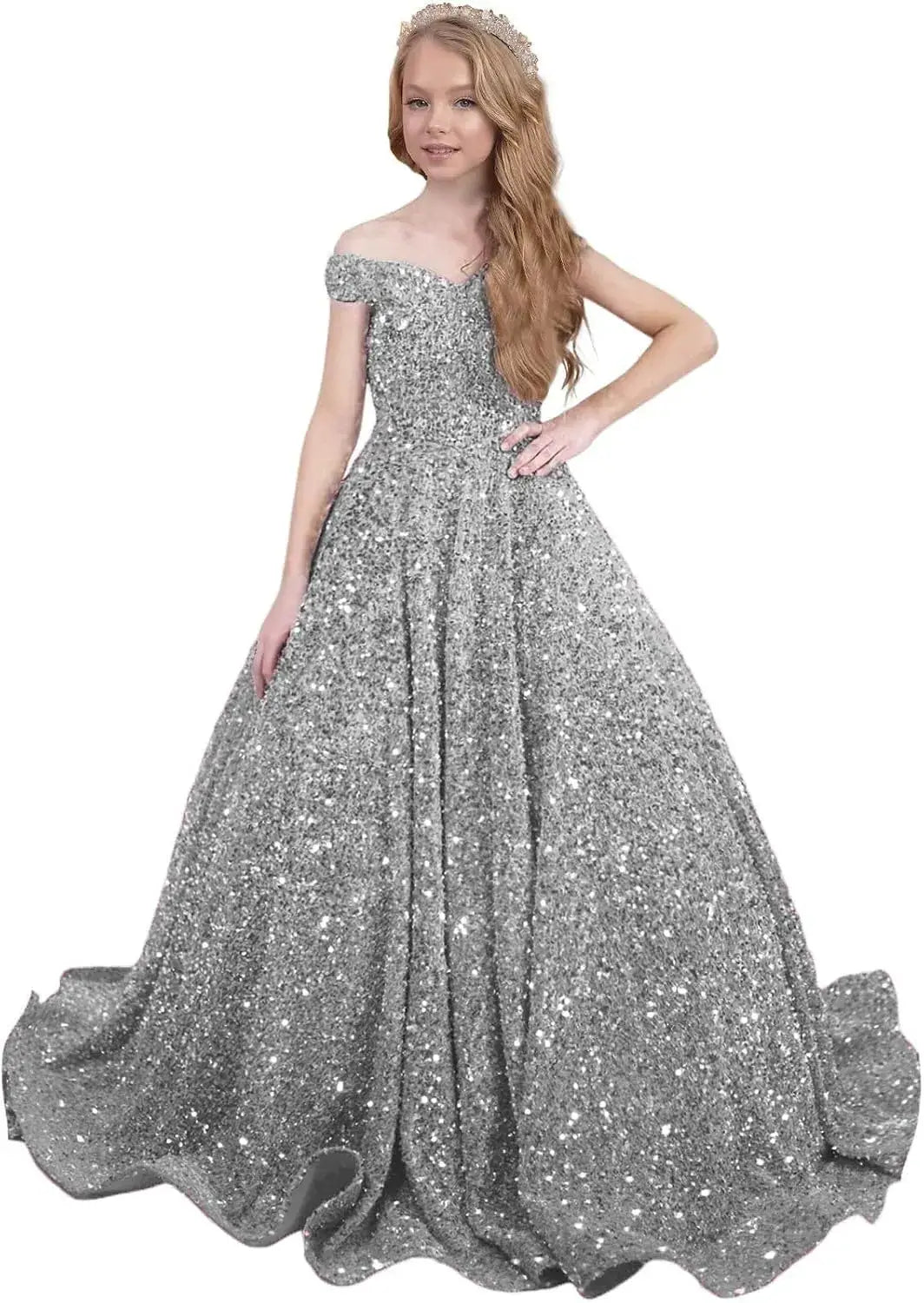 Sparkly Sequin Royal Blue Flower Girl Dresses Pageant Kids Dress off Shoulder