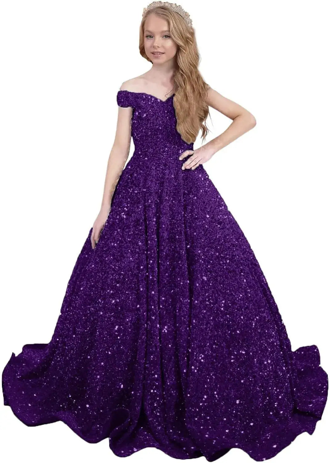 Sparkly Sequin Royal Blue Flower Girl Dresses Pageant Kids Dress off Shoulder