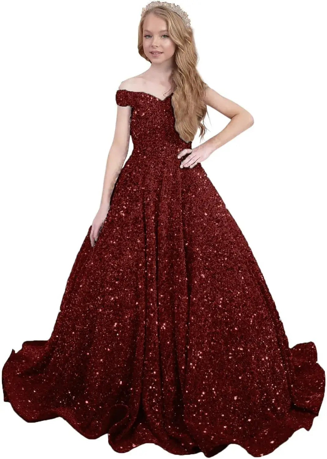 Sparkly Sequin Royal Blue Flower Girl Dresses Pageant Kids Dress off Shoulder