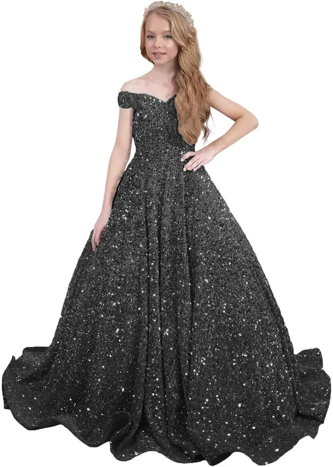 Sparkly Sequin Royal Blue Flower Girl Dresses Pageant Kids Dress off Shoulder