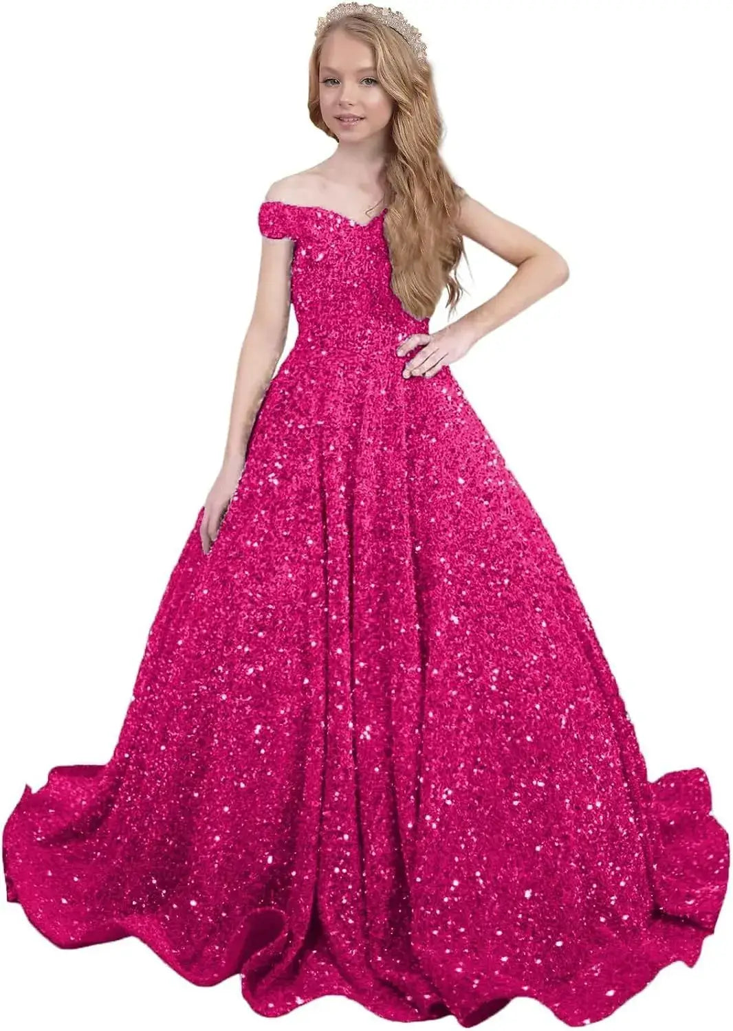 Sparkly Sequin Royal Blue Flower Girl Dresses Pageant Kids Dress off Shoulder