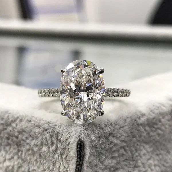 Sterling Silver Oval Diamond Engagement Ring For Woman Mychicdress