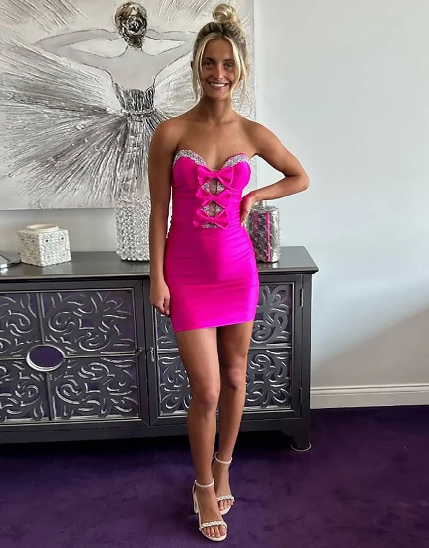 Strapless fuchsia Cocktail Dress Bodycon Short Homecoming Dress