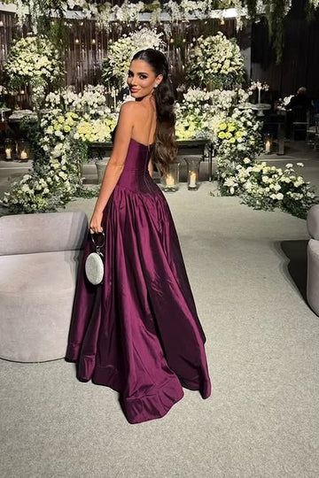 Strapless Navy Blue Corset Evening Gown Satin Prom Dress Sleeveless