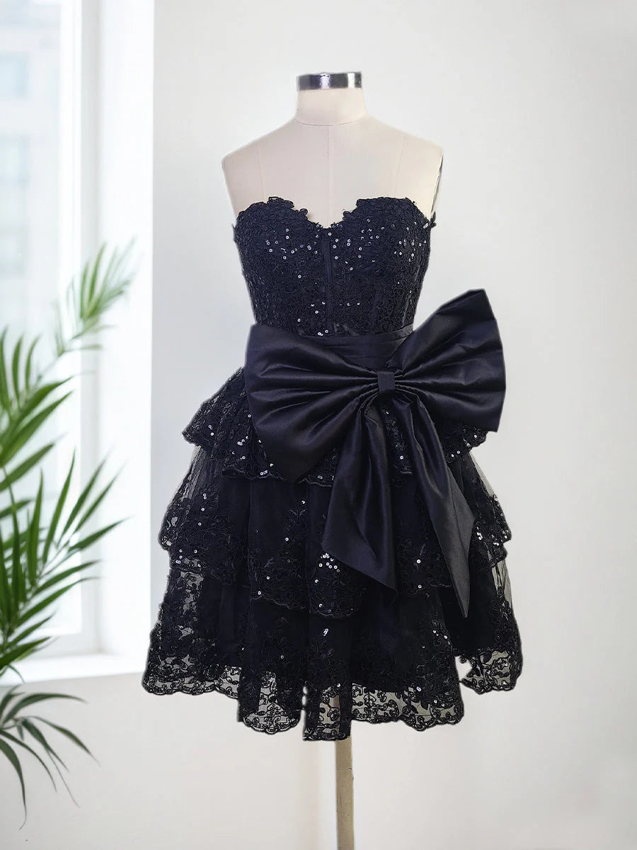 Strapless Red Corset Homecoming Dress with Bow