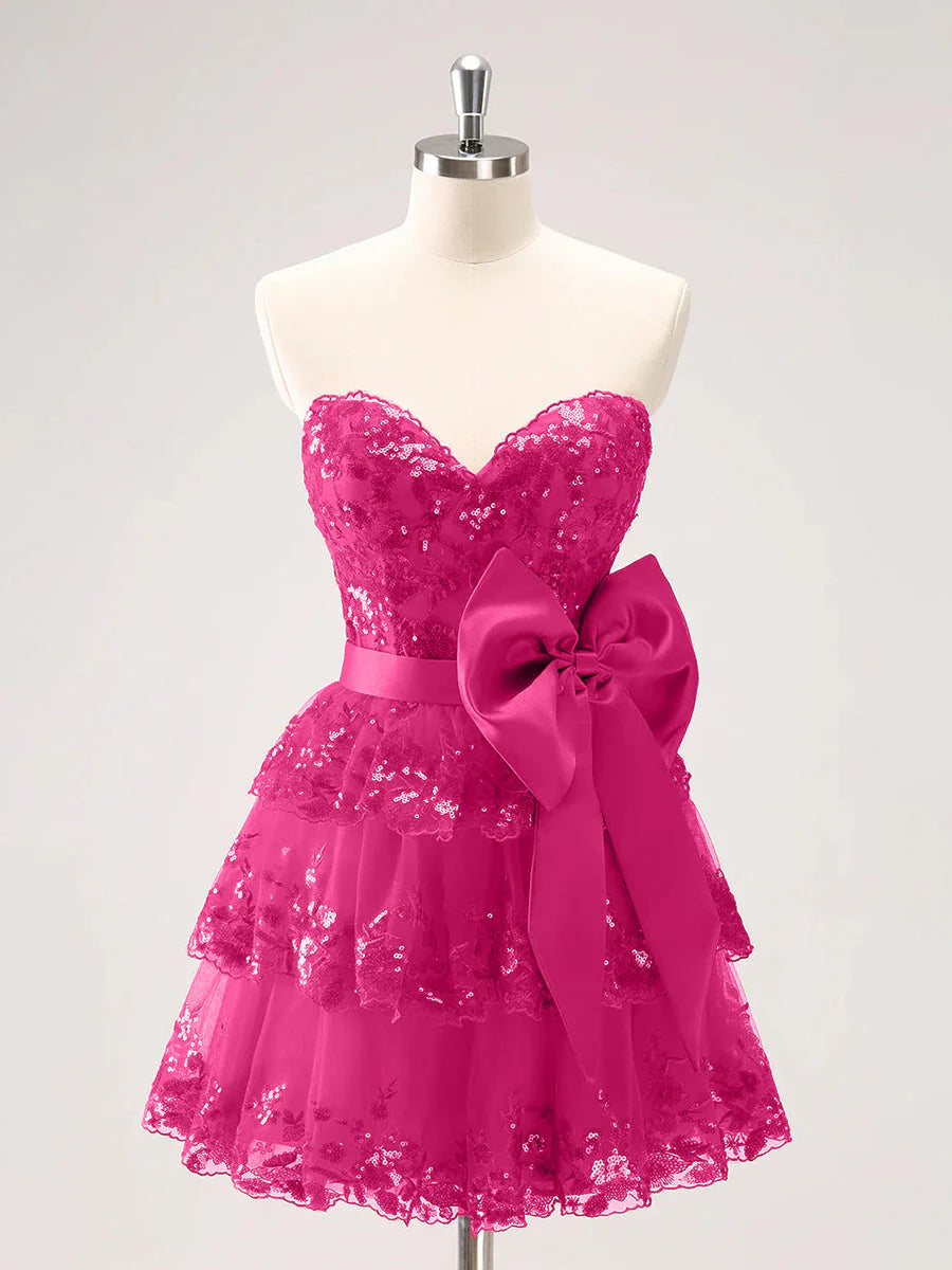 Strapless Red Corset Homecoming Dress with Bow