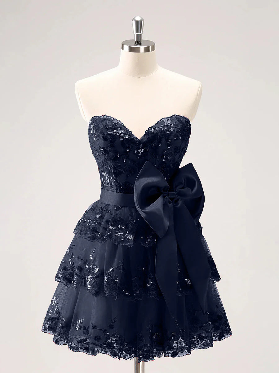 Strapless Red Corset Homecoming Dress with Bow