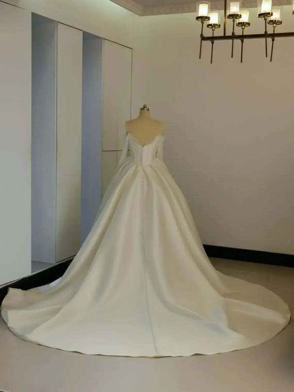 Strapless Corset Satin Wedding Dresses with Detachable Sleeves