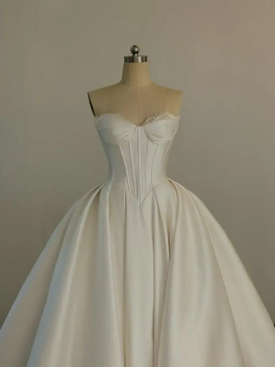 Strapless Corset Satin Wedding Dresses with Detachable Sleeves