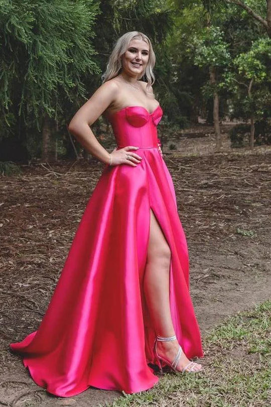 Strapless Empire-Waist Prom Dress Pink Long Evening Dress Sleeveless