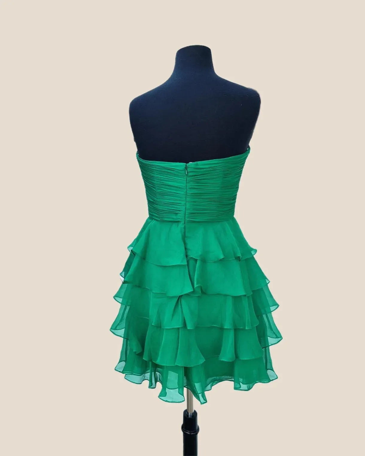 Strapless Green Short Hoco Dress Bow Ruffle Chiffon Cocktail Dress