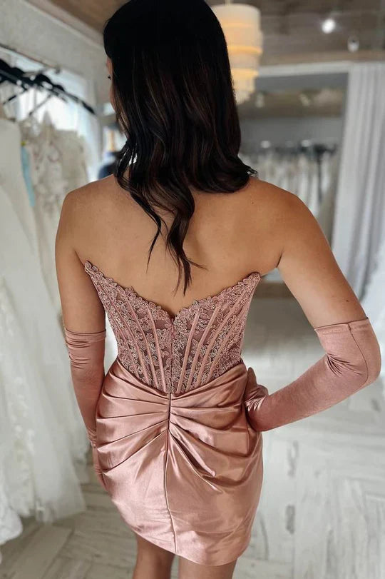 Strapless Lace Fitted Homecoming Dress Bateau Appliques Empire