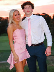 Strapless Mini Homecoming Dress Pink Satin with Irregular Hem