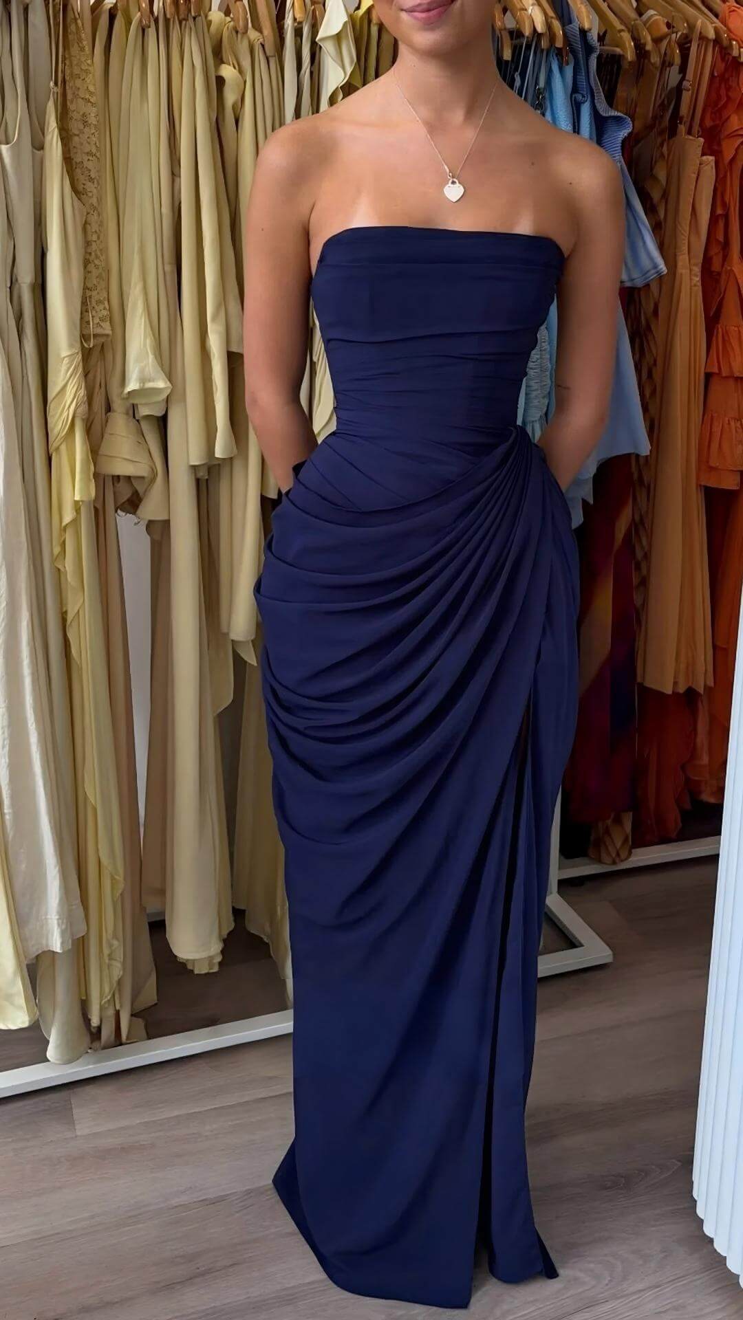 strapless blue navy blue evening gown