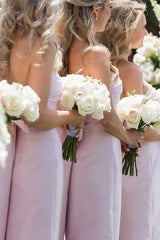 Strapless Pink Bridesmaid Dress Pleated Satin Scoop with Big Bow