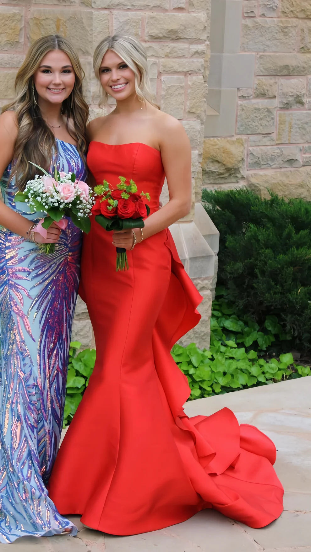 Strapless Red Satin Prom Dress UK Long Mermaid Formal Gown Mychicdress