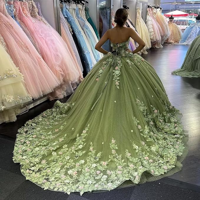 Strapless Sage Green Quinceanera Dress Sweet 16 Dress Mychicdress