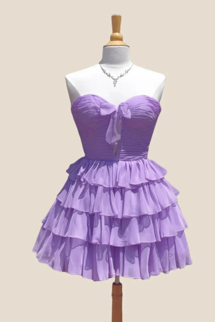 Strapless Green Short Hoco Dress Bow Ruffle Chiffon Cocktail Dress