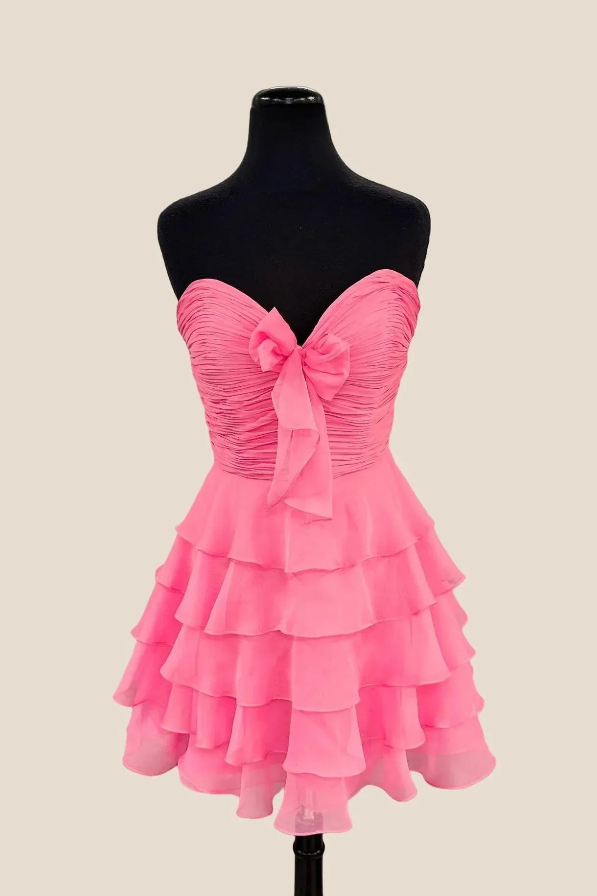 Strapless Green Short Hoco Dress Bow Ruffle Chiffon Cocktail Dress