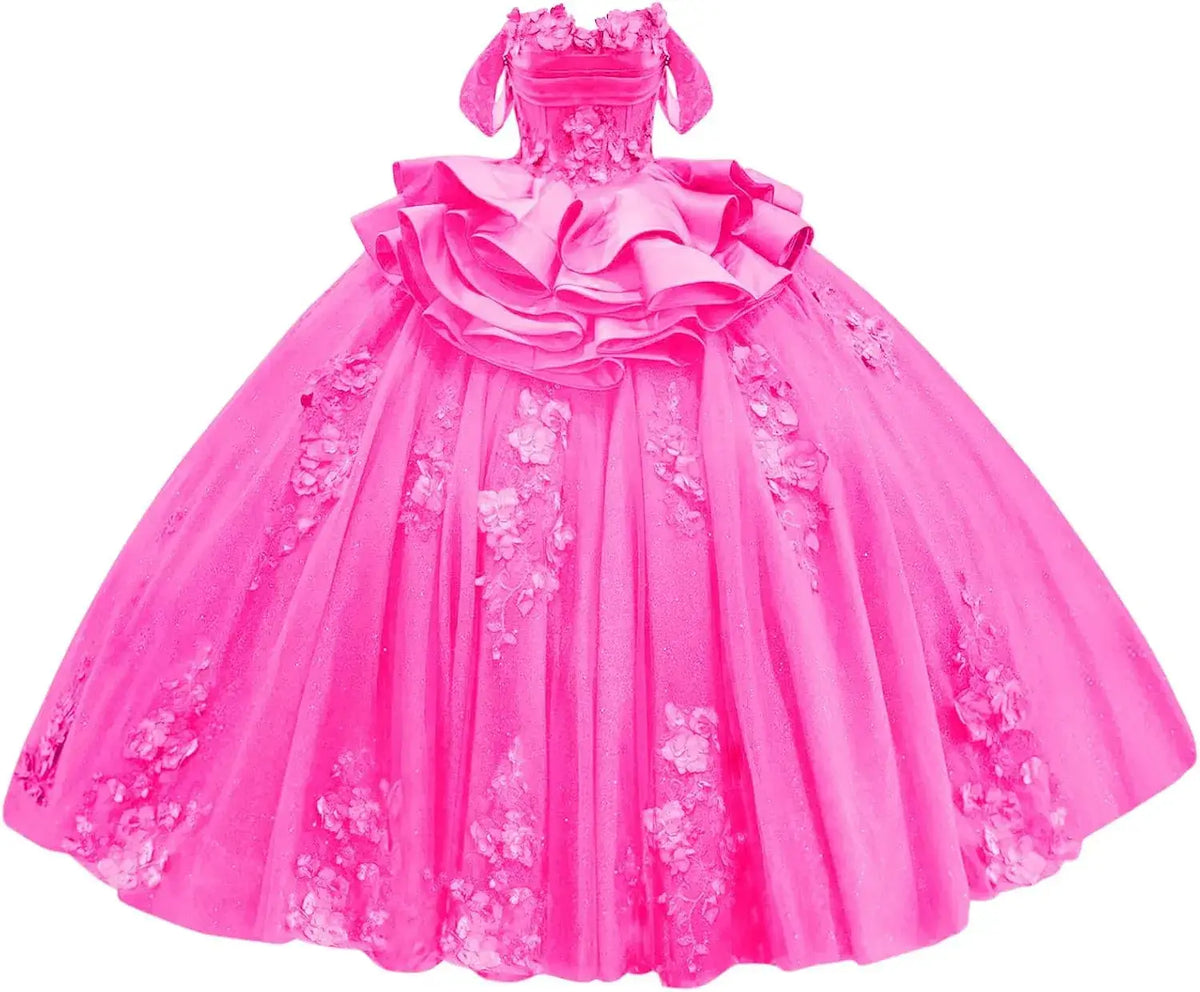 Navy Blue Sweet 15 Dress Tiered Floral Girls's XV Dresses for Quinceanera