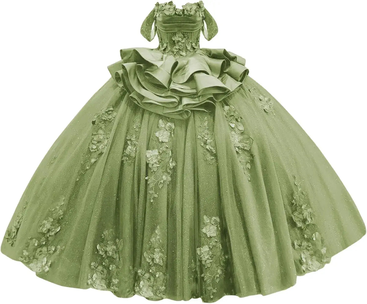 Navy Blue Sweet 15 Dress Tiered Floral Girls's XV Dresses for Quinceanera