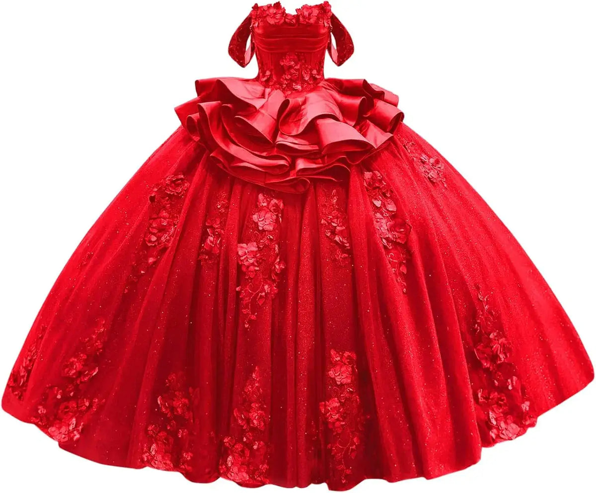 Navy Blue Sweet 15 Dress Tiered Floral Girls's XV Dresses for Quinceanera