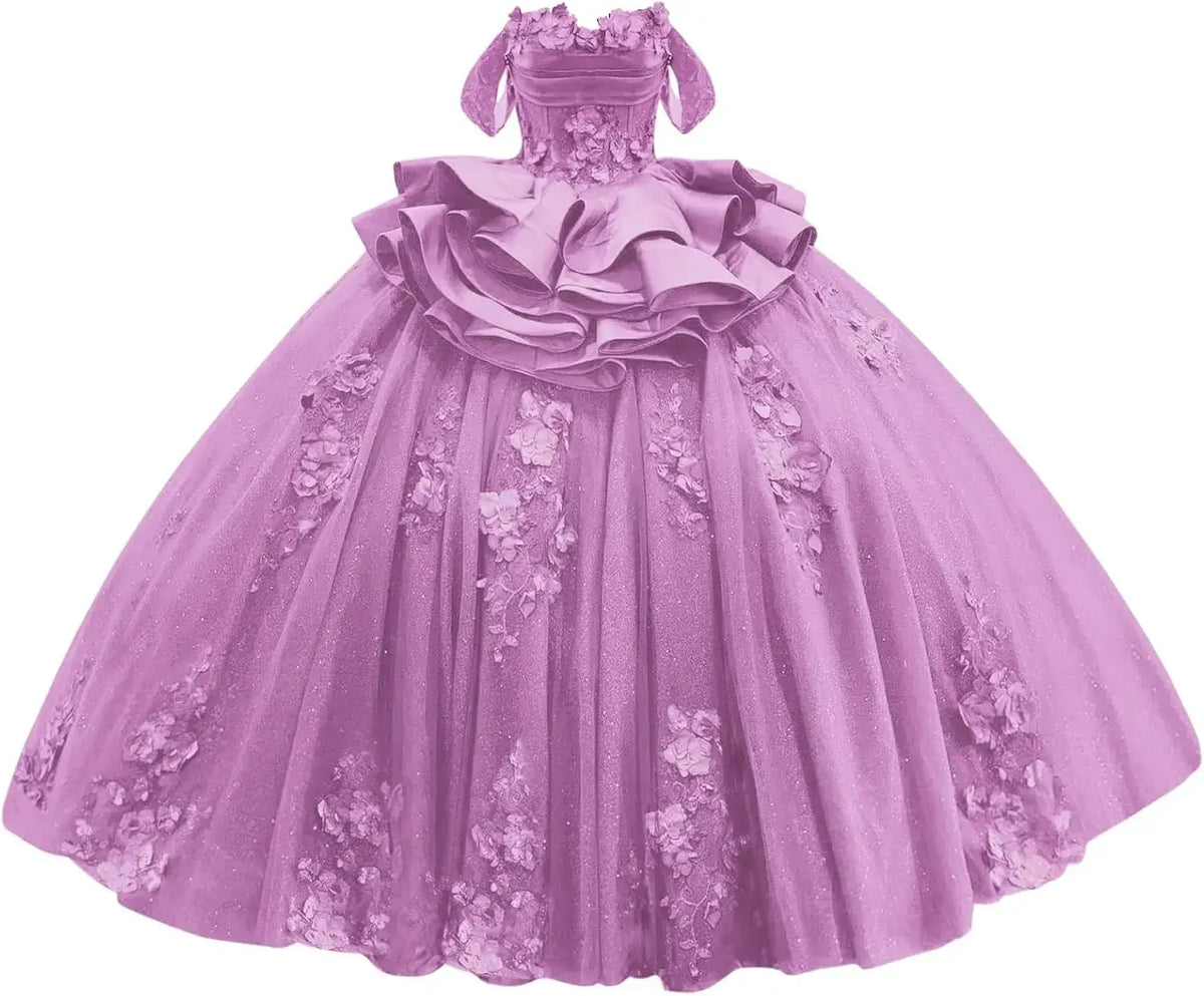 Navy Blue Sweet 15 Dress Tiered Floral Girls's XV Dresses for Quinceanera