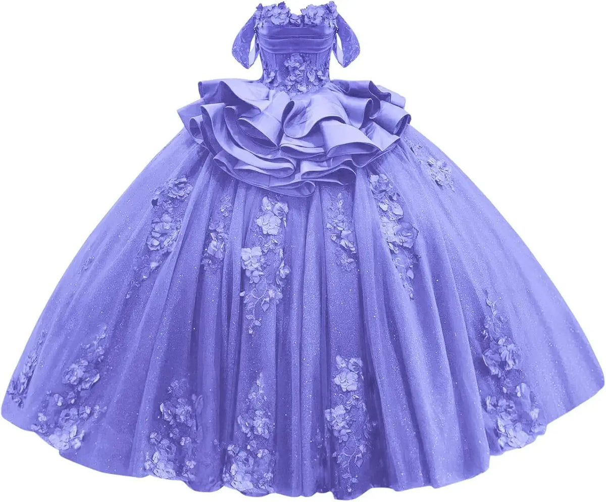 Navy Blue Sweet 15 Dress Tiered Floral Girls's XV Dresses for Quinceanera